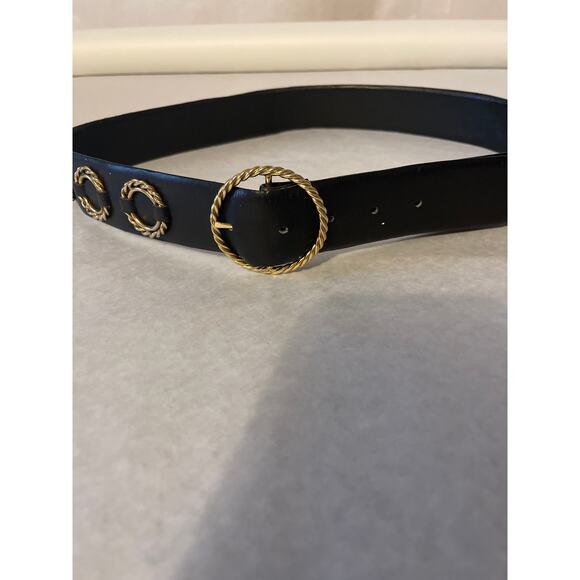 Steerhide Leather Size 38 Women's Black and Gold Buckle Detail Adjustable Belt - Picture 2 of 6